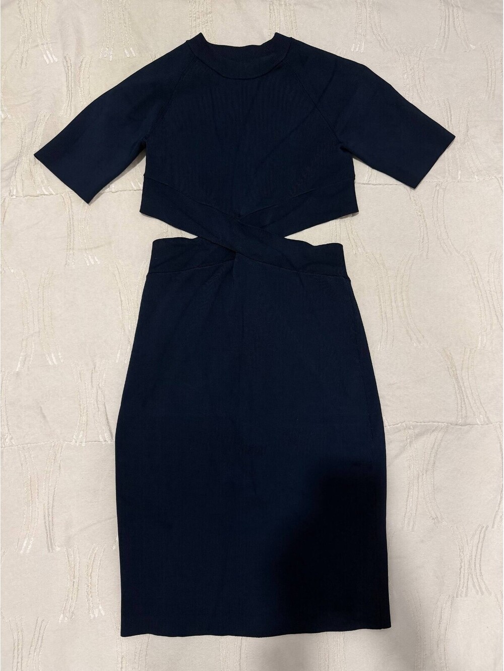 T by Alexander Wang M Navy Cutout Bodycon Midi Dress Stretch Knit CA00985